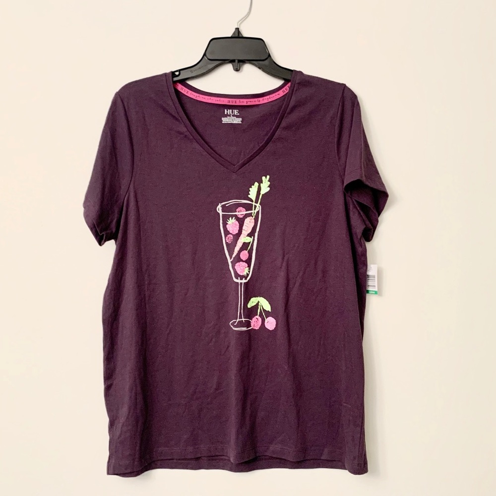 🌟 2/20 Hue fruit drink purple pajama shirt NWT Lg